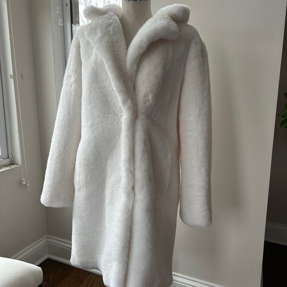 Revolve More to Come Elaine Faux Fur Mid Length Jacket Coat in Winter White XS